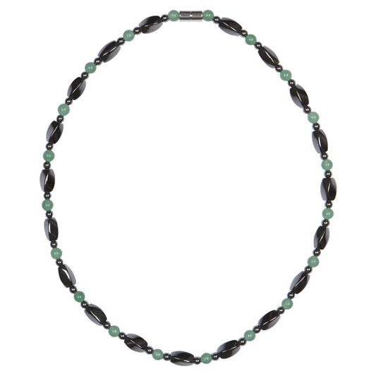 20' Hematite Bead Magnetic Necklace with Faux "Jade" Stones